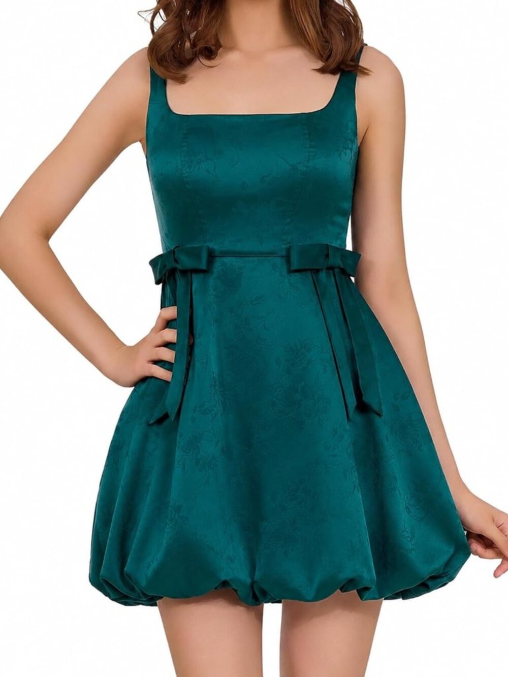 Chic Jacquard Mini Dress - Square Neck, Bubble Hem, High Waist, Summer Cocktail
